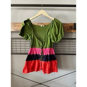 Moth Women's Cotton Multicolor Blouse Wooden Buttons | Size Medium